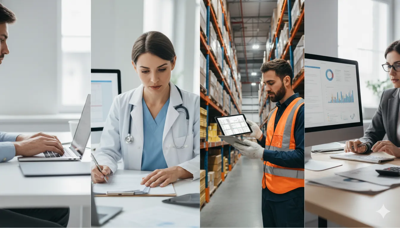A panoramic view of a bustling city skyline at dusk, representing diverse industries.
