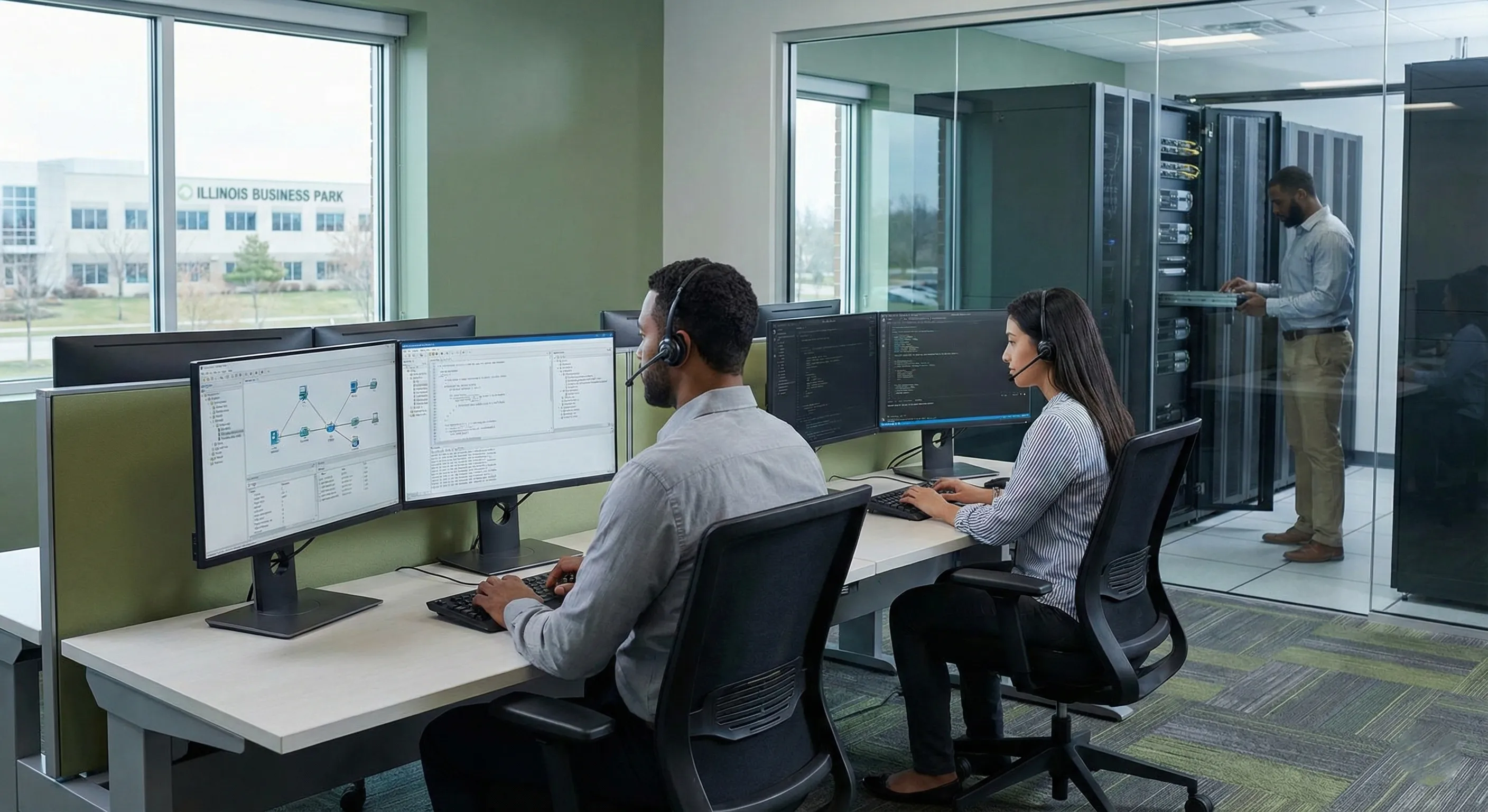 IT support specialist assisting a colleague